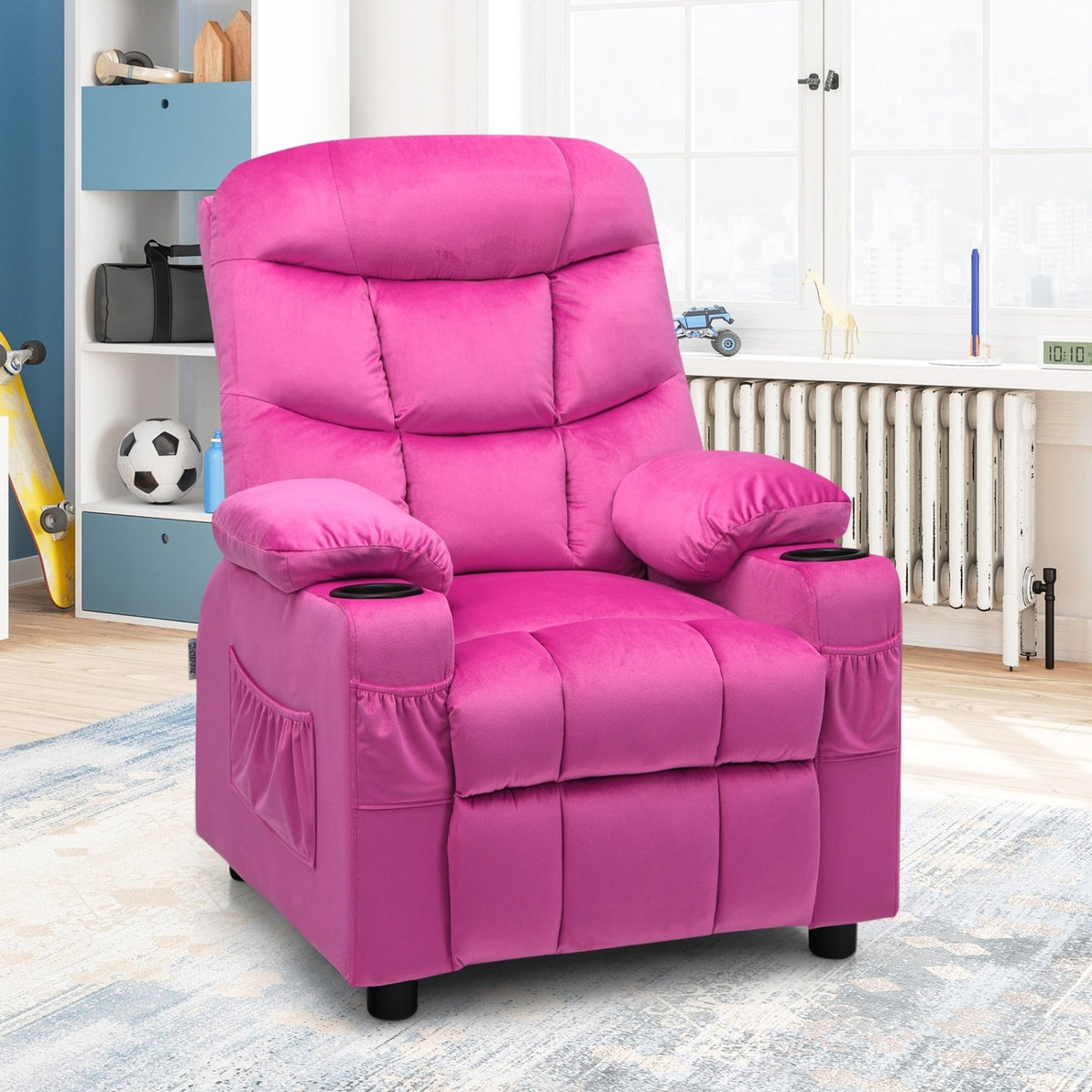 Kids Recliner Chair with Cup Holder and Footrest for Children-Pink view 3