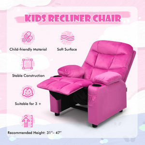 Kids Recliner Chair with Cup Holder and Footrest for Children-Pink view 6