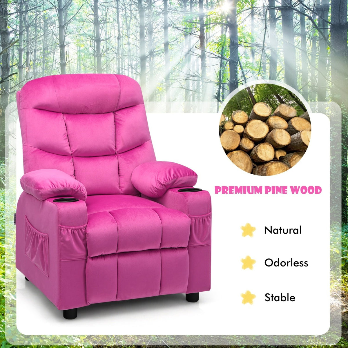 Kids Recliner Chair with Cup Holder and Footrest for Children-Pink view 7