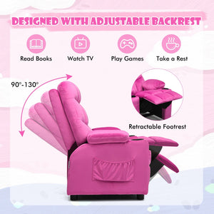 Kids Recliner Chair with Cup Holder and Footrest for Children-Pink view 8