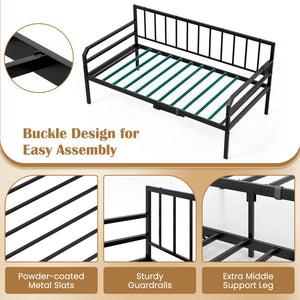 Adjustable Metal Twin Size Daybed with Charging Station and LED Light-Black view 9