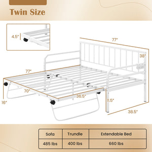 Adjustable Metal Twin Size Daybed with Charging Station and LED Light-White view 4
