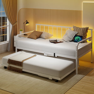 Adjustable Metal Twin Size Daybed with Charging Station and LED Light-White view 5