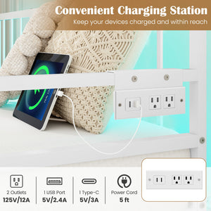 Adjustable Metal Twin Size Daybed with Charging Station and LED Light-White view 6