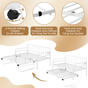 Adjustable Metal Twin Size Daybed with Charging Station and LED Light-White view 8