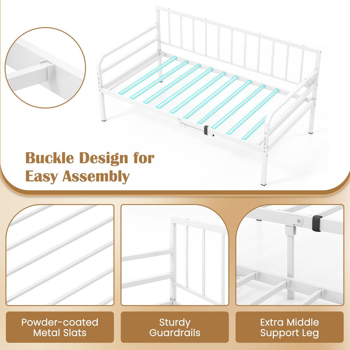 Adjustable Metal Twin Size Daybed with Charging Station and LED Light-White view 9