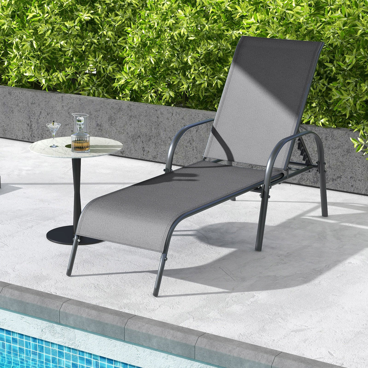Adjustable Patio Chaise Folding Lounge Chair with Backrest-Dark Gray view 2