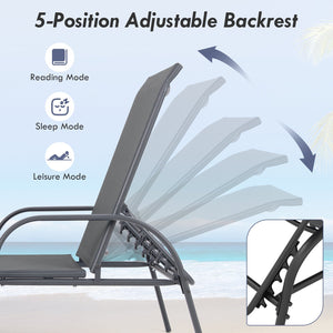 Adjustable Patio Chaise Folding Lounge Chair with Backrest-Dark Gray view 8