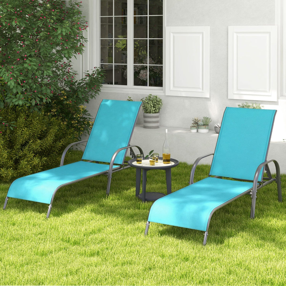 Adjustable Patio Chaise Folding Lounge Chair with Backrest-Turquoise view 2