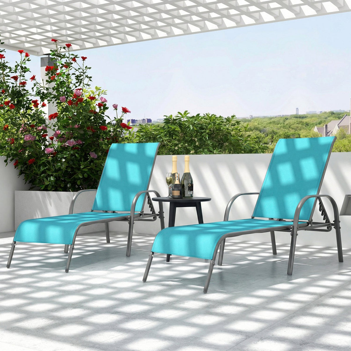Adjustable Patio Chaise Folding Lounge Chair with Backrest-Turquoise view 3