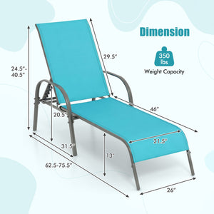 Adjustable Patio Chaise Folding Lounge Chair with Backrest-Turquoise view 4