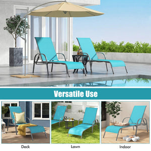 Adjustable Patio Chaise Folding Lounge Chair with Backrest-Turquoise view 5
