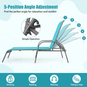 Adjustable Patio Chaise Folding Lounge Chair with Backrest-Turquoise view 7