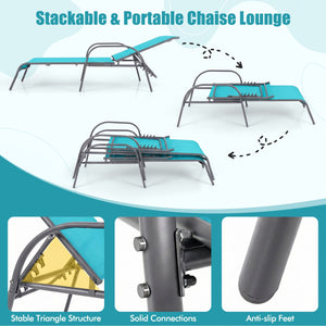 Adjustable Patio Chaise Folding Lounge Chair with Backrest-Turquoise view 8