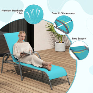 Adjustable Patio Chaise Folding Lounge Chair with Backrest-Turquoise view 9