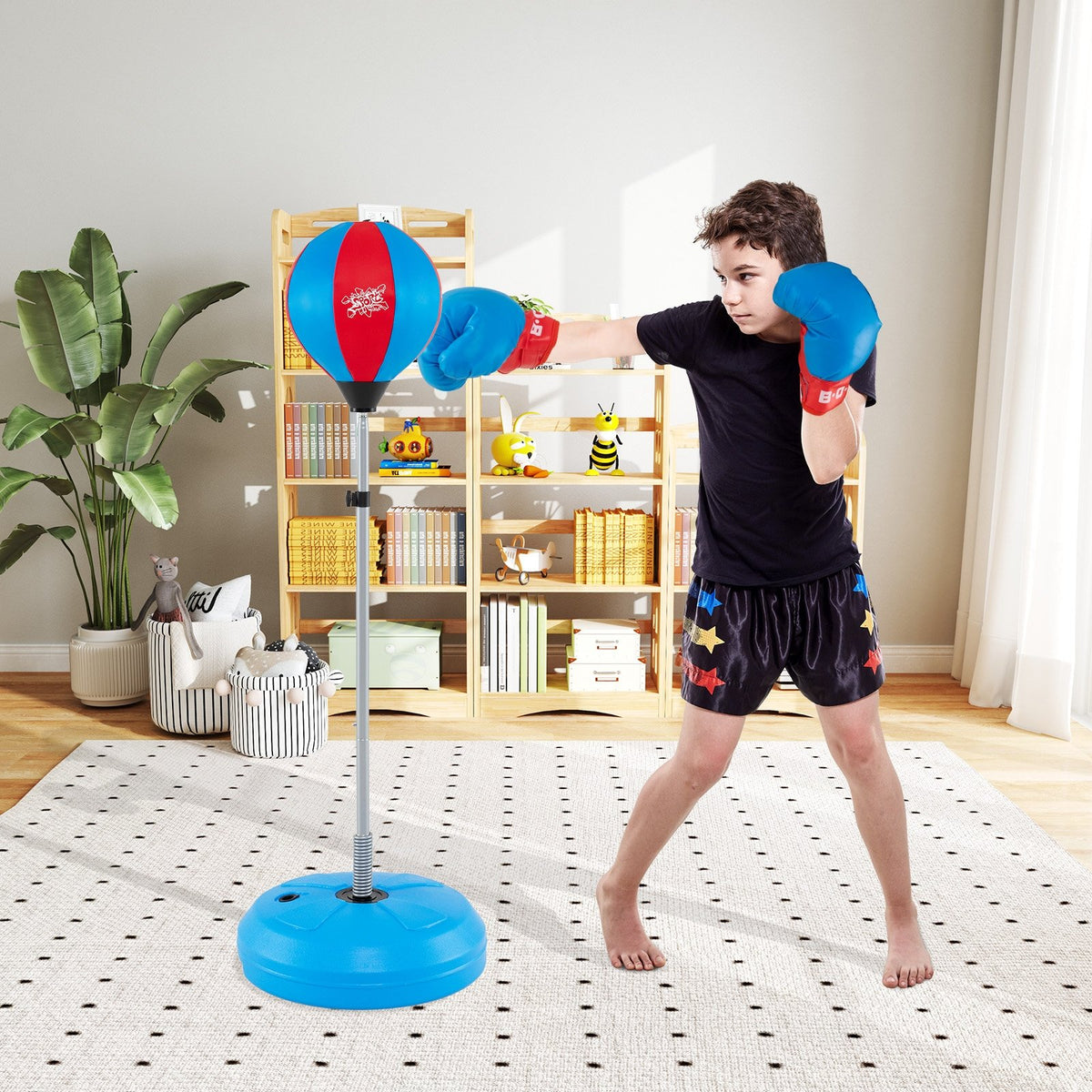 Adjustable Punching Bag with Stand and Boxing Gloves for Both Adults and Kids-Blue view 2