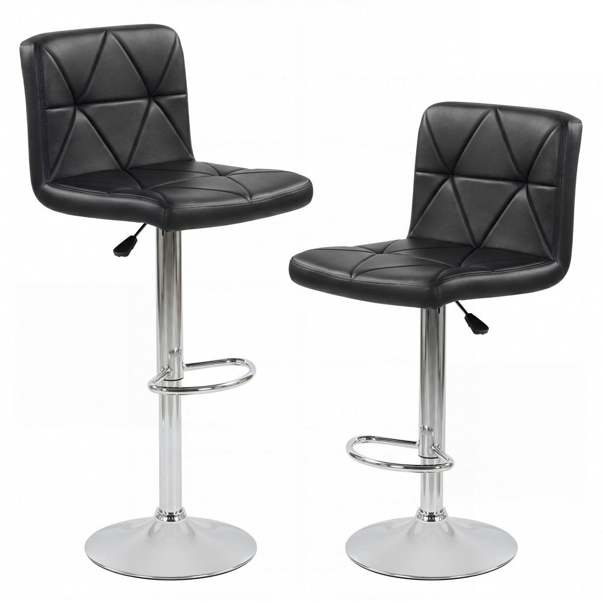 Adjustable Swivel Barstools Set of 2 with Back and Footrest-Black