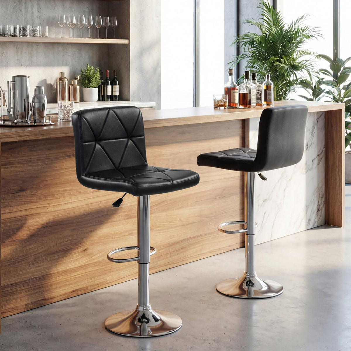Adjustable Swivel Barstools Set of 2 with Back and Footrest-Black view 2