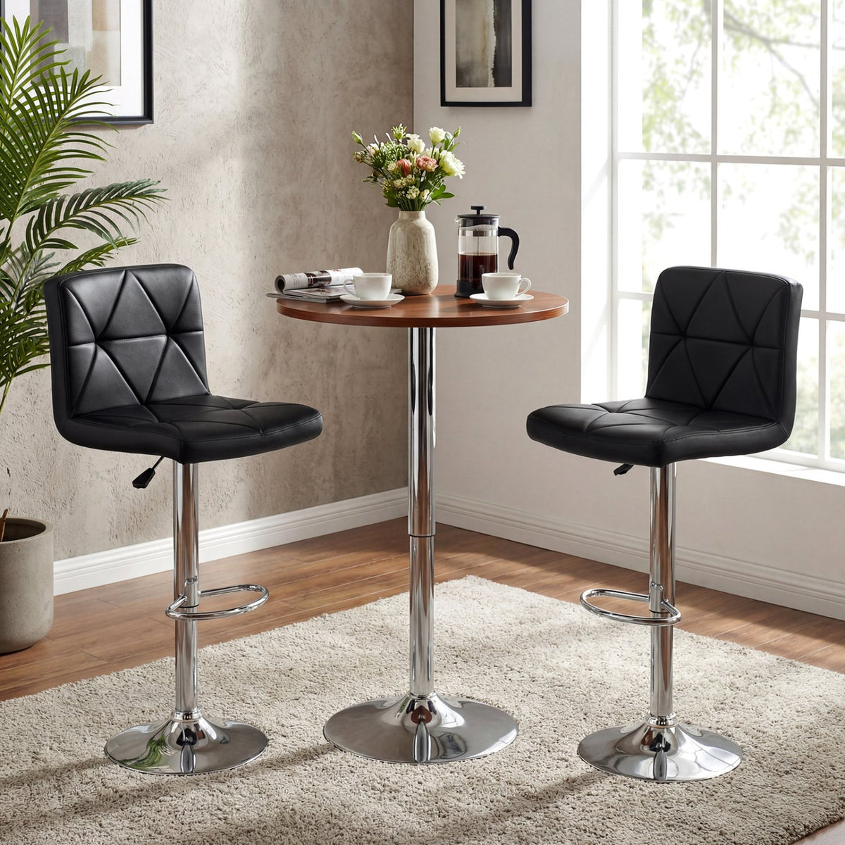 Adjustable Swivel Barstools Set of 2 with Back and Footrest-Black view 3