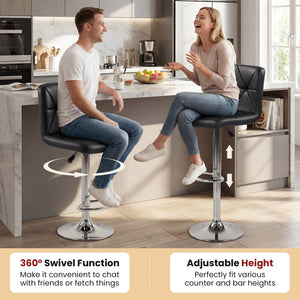 Adjustable Swivel Barstools Set of 2 with Back and Footrest-Black view 6