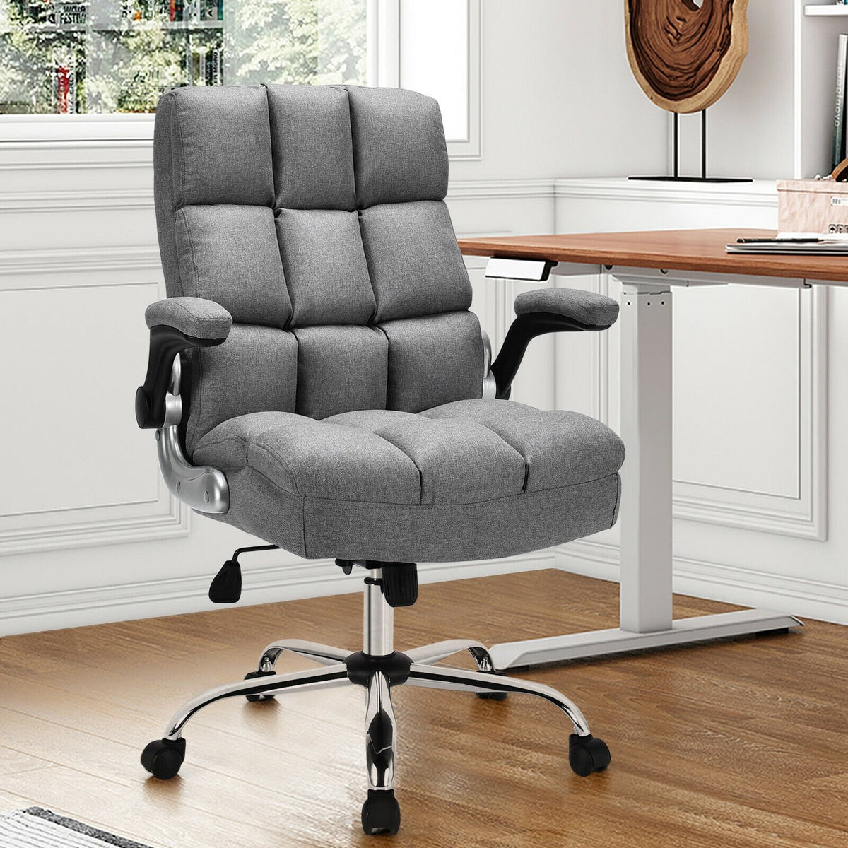 Adjustable Swivel Office Chair with High Back and Flip-up Arm for Home and Office-Gray view 2