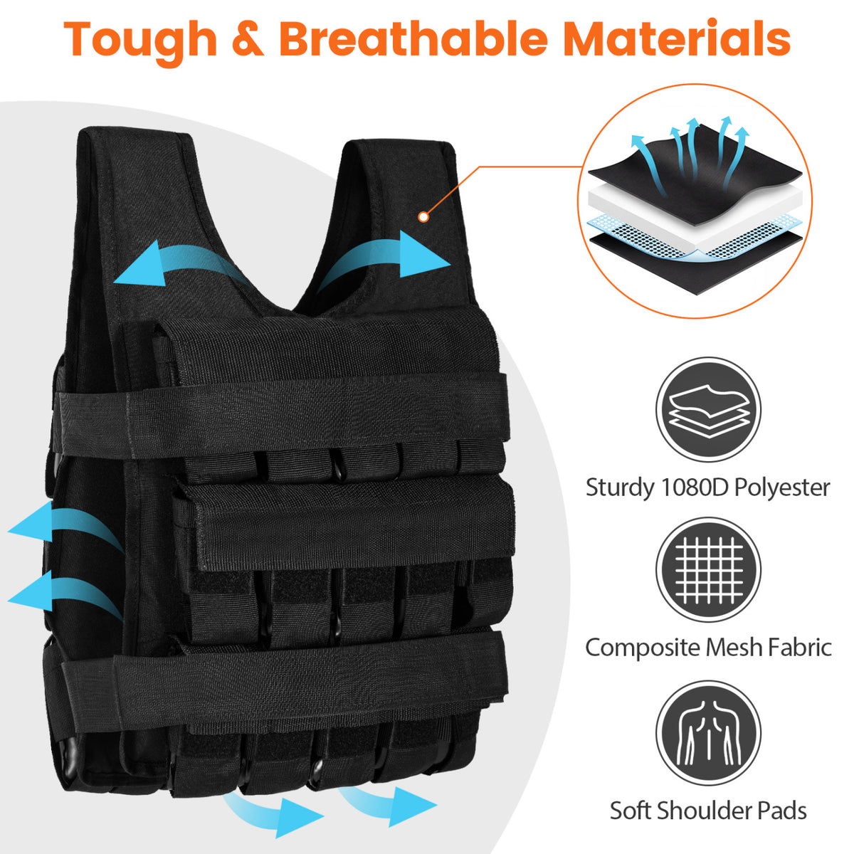 Adjustable Weighted Vest for Men and Women with Removable Iron Weights-66 lbs and M Size view 5