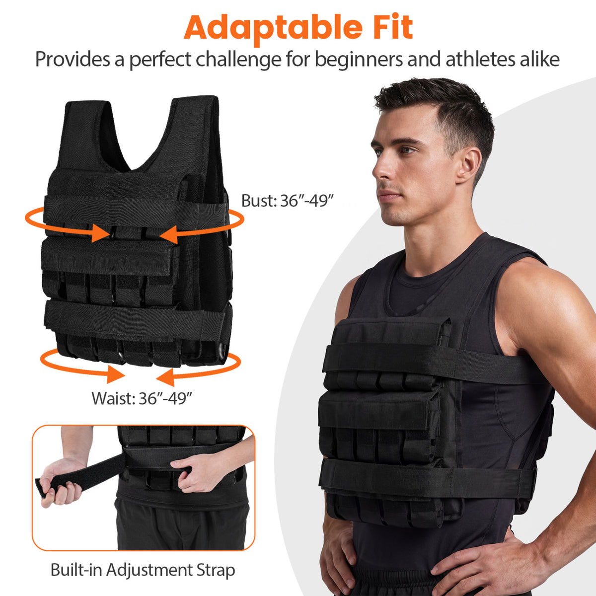Adjustable Weighted Vest for Men and Women with Removable Iron Weights-66 lbs and M Size view 6