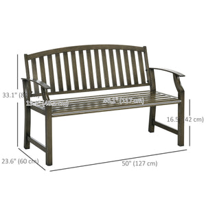 Outdoor Garden Bench, Metal Bench, Wood Look Slatted Frame Furniture for Patio, Park, Porch, Lawn, Yard, Deck, Black