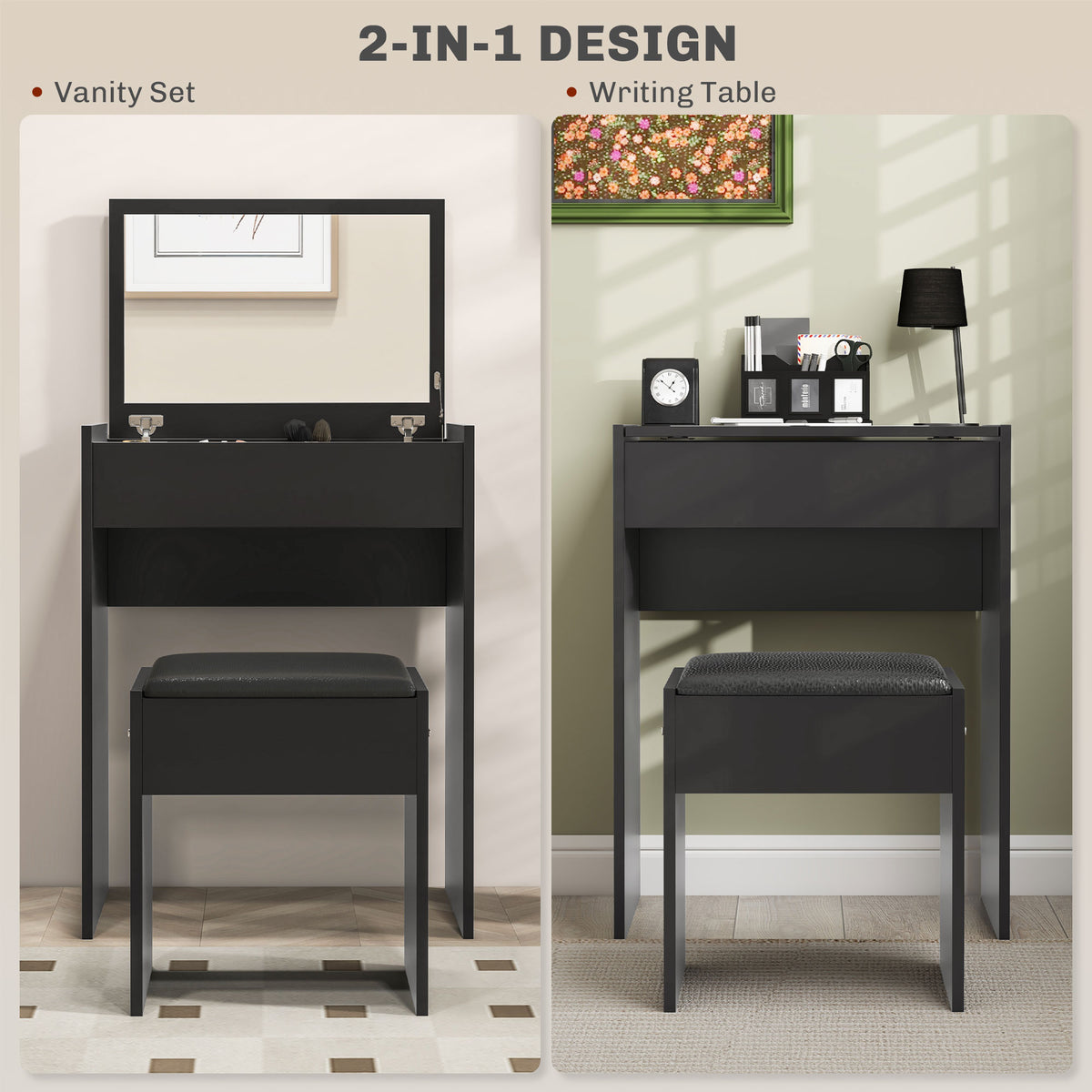 Modern Vanity Set with Makeup Table and Cushioned Stool – view 10