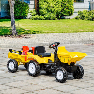 Aosom Ride on Toy Dump Truck for Kids, Pedal Construction Car with Detachable Trailer for 3 Years Old, Yellow