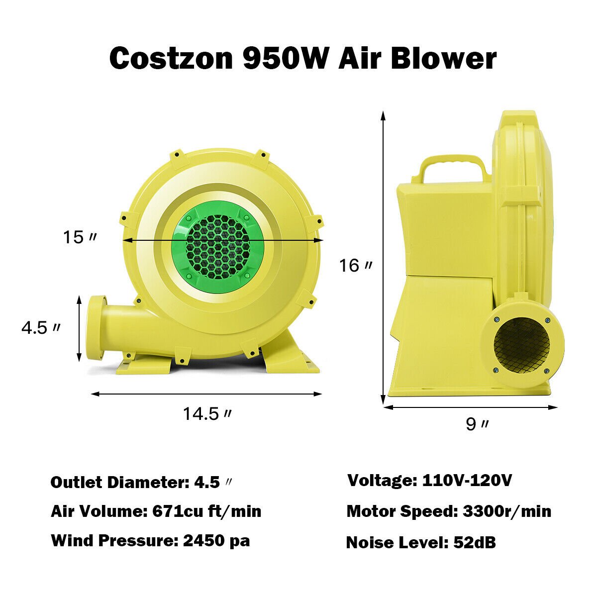 950 W 1.25 HP Air Blower Pump Fan for Inflatable Bounce House view 3