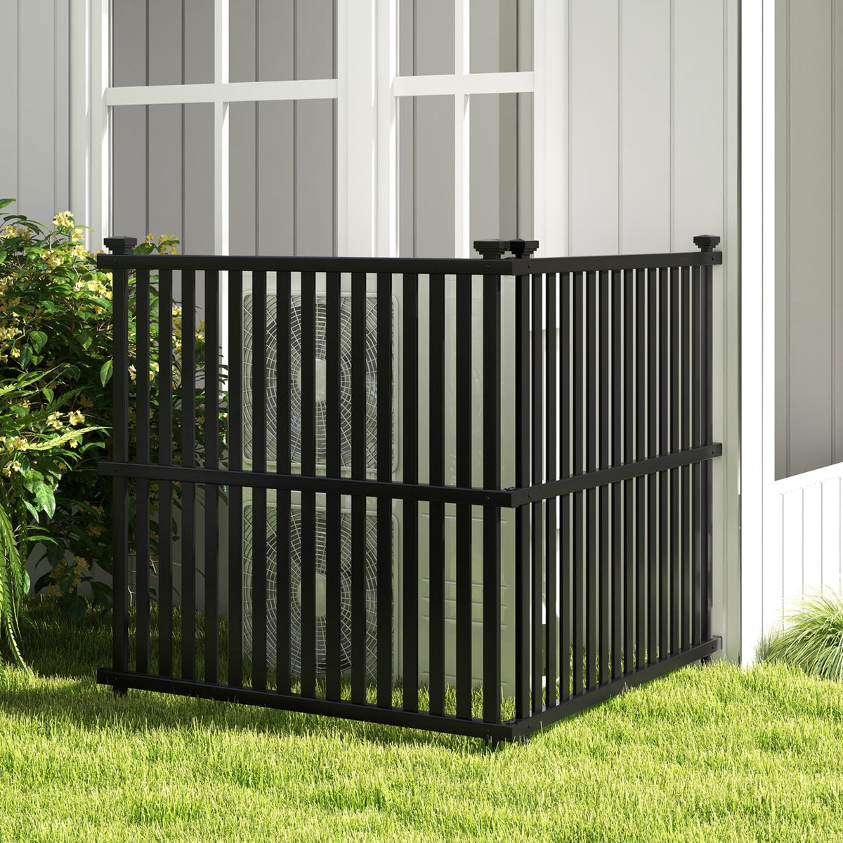 Air Conditioner Fence Panel with Metal Ground Stakes for Outside-Black view 2