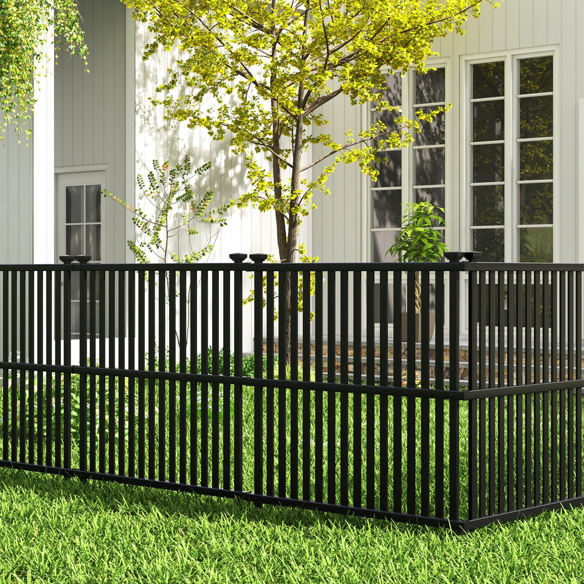 Air Conditioner Fence Panel with Metal Ground Stakes for Outside-Black view 3