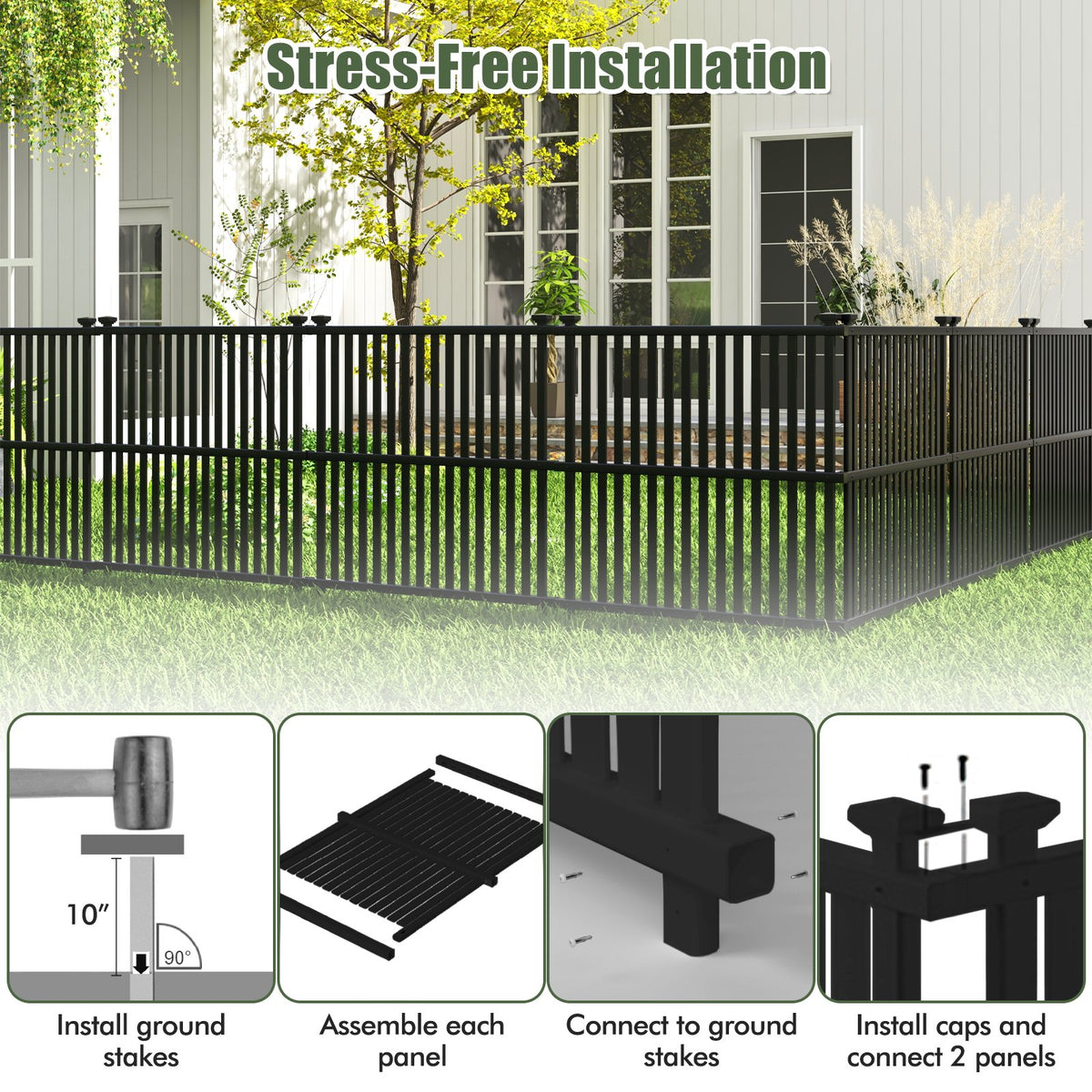Air Conditioner Fence Panel with Metal Ground Stakes for Outside-Black view 7