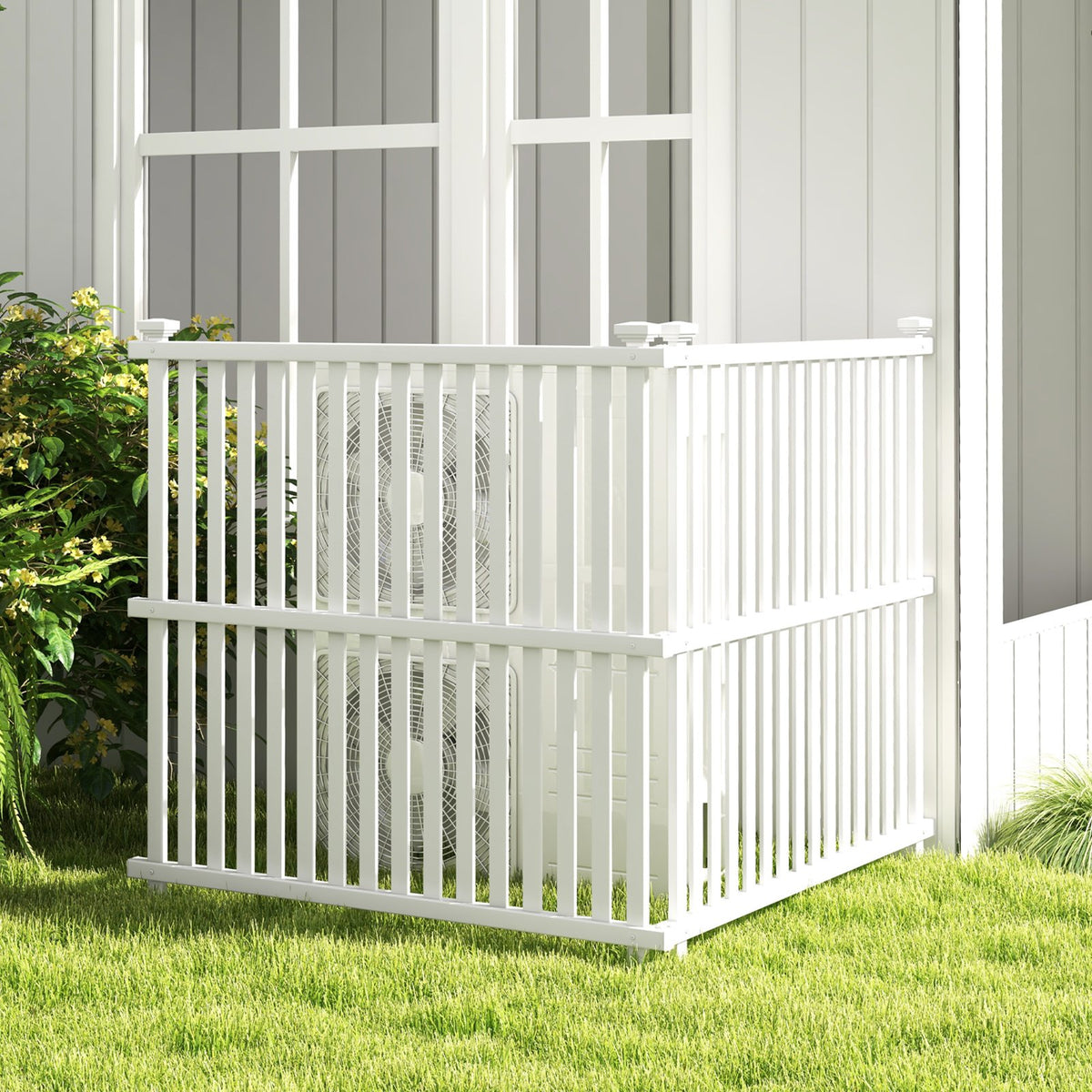 Air Conditioner Fence Panel with Metal Ground Stakes for Outside-White view 2