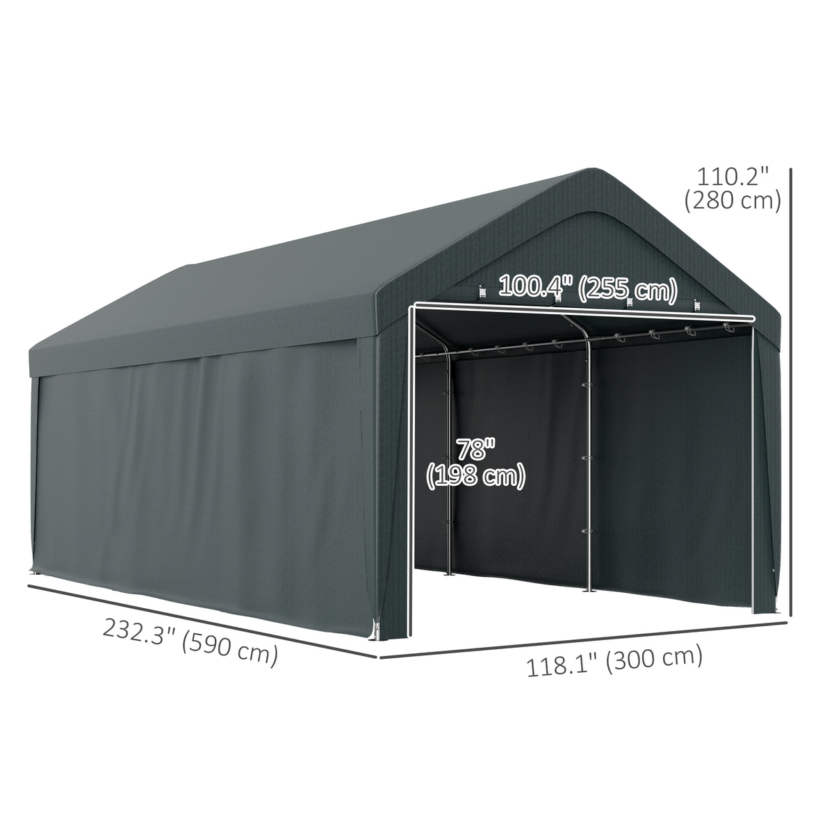 Carport, 10 x 20 ft Portable Garage with 2 Roll-Up Doors and Removable Sidewalls for Car, Truck, Boat – view 4