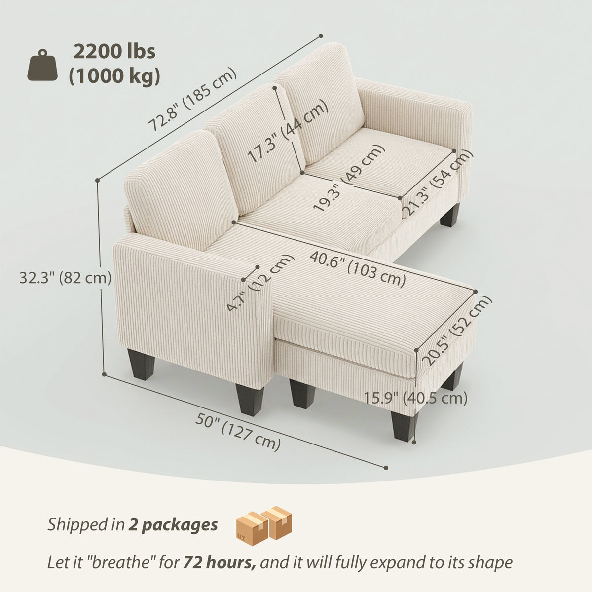 Sectional Sofa, L Shaped Couch, with Changeable Chaise or Ottoman, Dark Grey – view 9