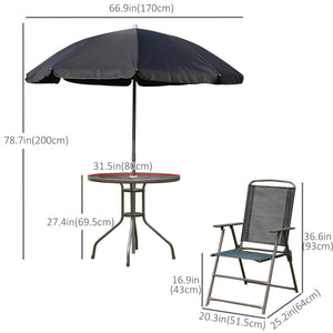 6 Pieces Outdoor Dining Set for 4 with Umbrella Patio Outdoor Furniture Set with Round Table 4 Folding Chairs Cream
