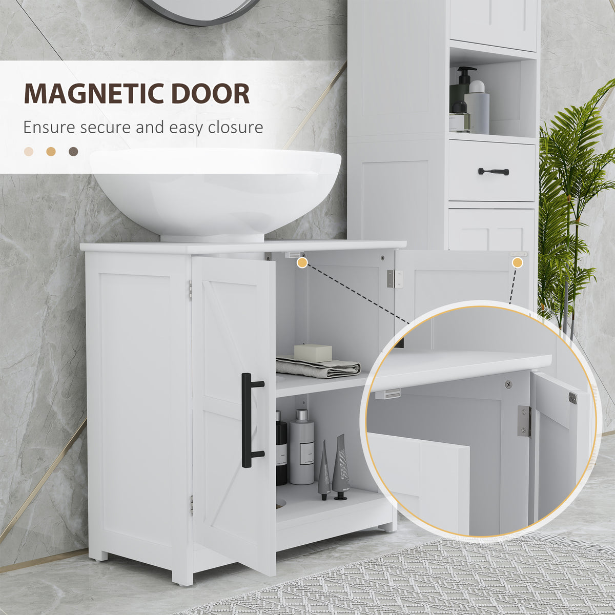 Farmhouse Pedestal Sink Storage Cabinet, Bathroom Under Sink Cabinet with 2 Barn Doors and Adjustable Shelf, White
