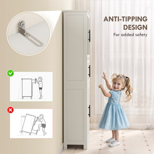 67" Tall Bathroom Storage Cabinet, Modern Freestanding Bathroom Cabinet with Glass Doors and Adjustable Shelves, White