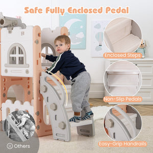 All-in-1 Toddler Slide Playset Playground with Tunnel and Ladder and Basketball-Pink view 8