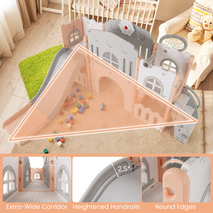 All-in-1 Toddler Slide Playset Playground with Tunnel and Ladder and Basketball-Pink view 9
