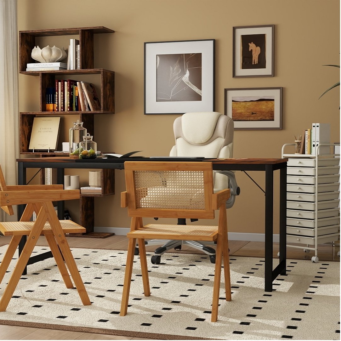 All-in-One Home Office Furniture Bundle – Ergonomic Chair, Spacious Desk, Multi-Drawer Cart, Bookshelf & Accent Chairs