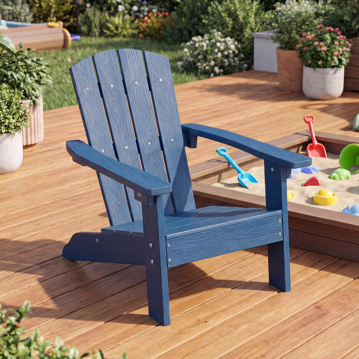 All-Weather HIPS Kid's Adirondack Chair with with High Backrest and Armrests-Blue view 2