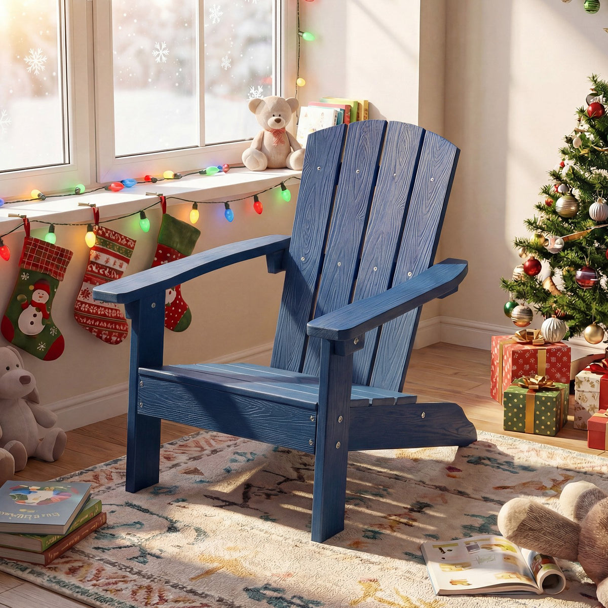 All-Weather HIPS Kid's Adirondack Chair with with High Backrest and Armrests-Blue view 8