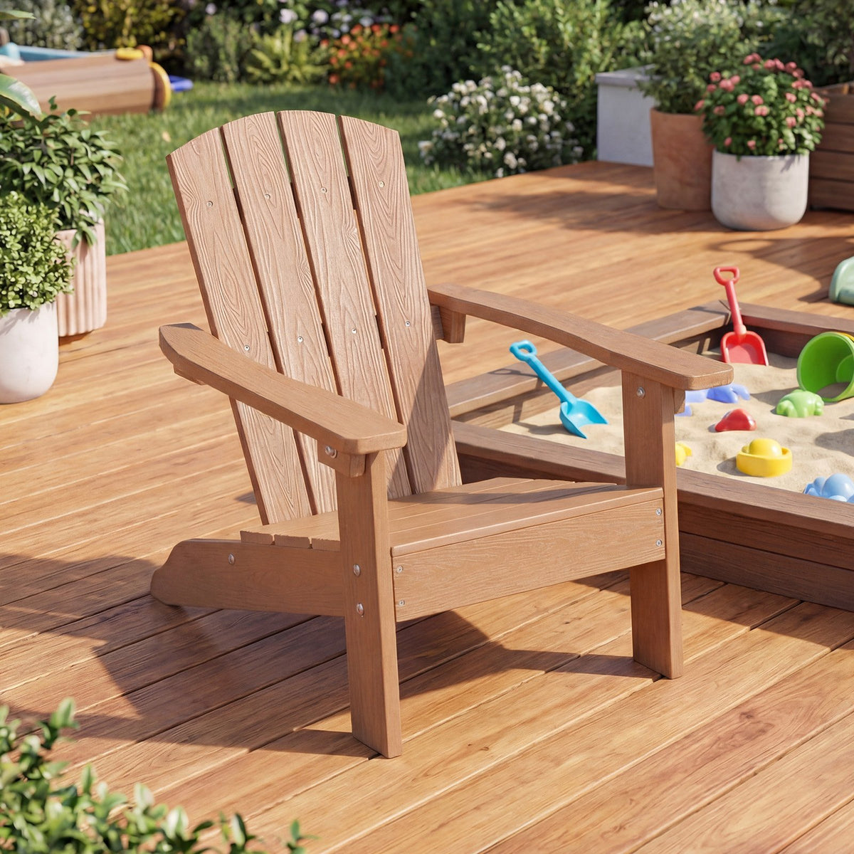 All-Weather HDPE Kid's Adirondack Chair with with High Backrest and Armrests-Natural view 2