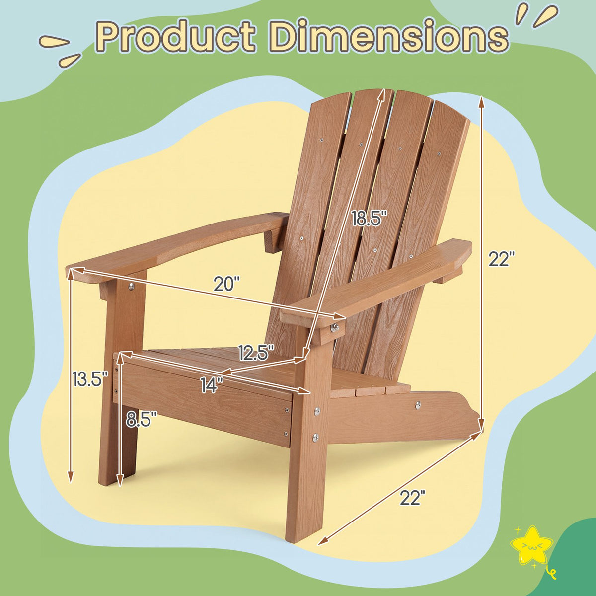 All-Weather HDPE Kid's Adirondack Chair with with High Backrest and Armrests-Natural view 4