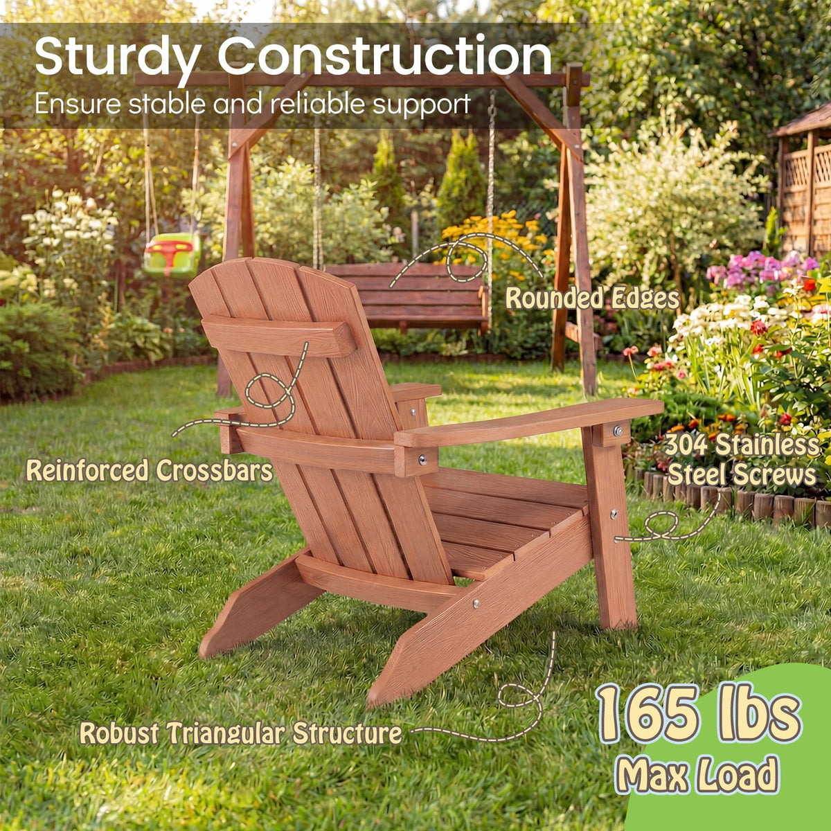 All-Weather HDPE Kid's Adirondack Chair with with High Backrest and Armrests-Natural view 6