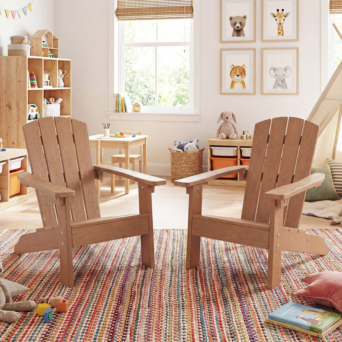All-Weather HDPE Kid's Adirondack Chair with with High Backrest and Armrests-Natural view 9