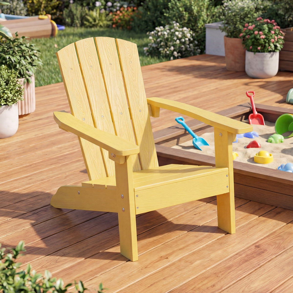 All-Weather HDPE Kid's Adirondack Chair with with High Backrest and Armrests-Yellow view 2